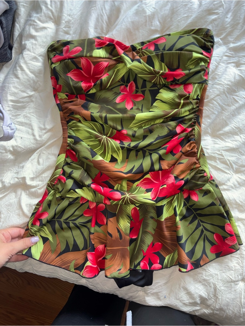 Sendra Floral Strapless Swimdress in Black, Green & Red